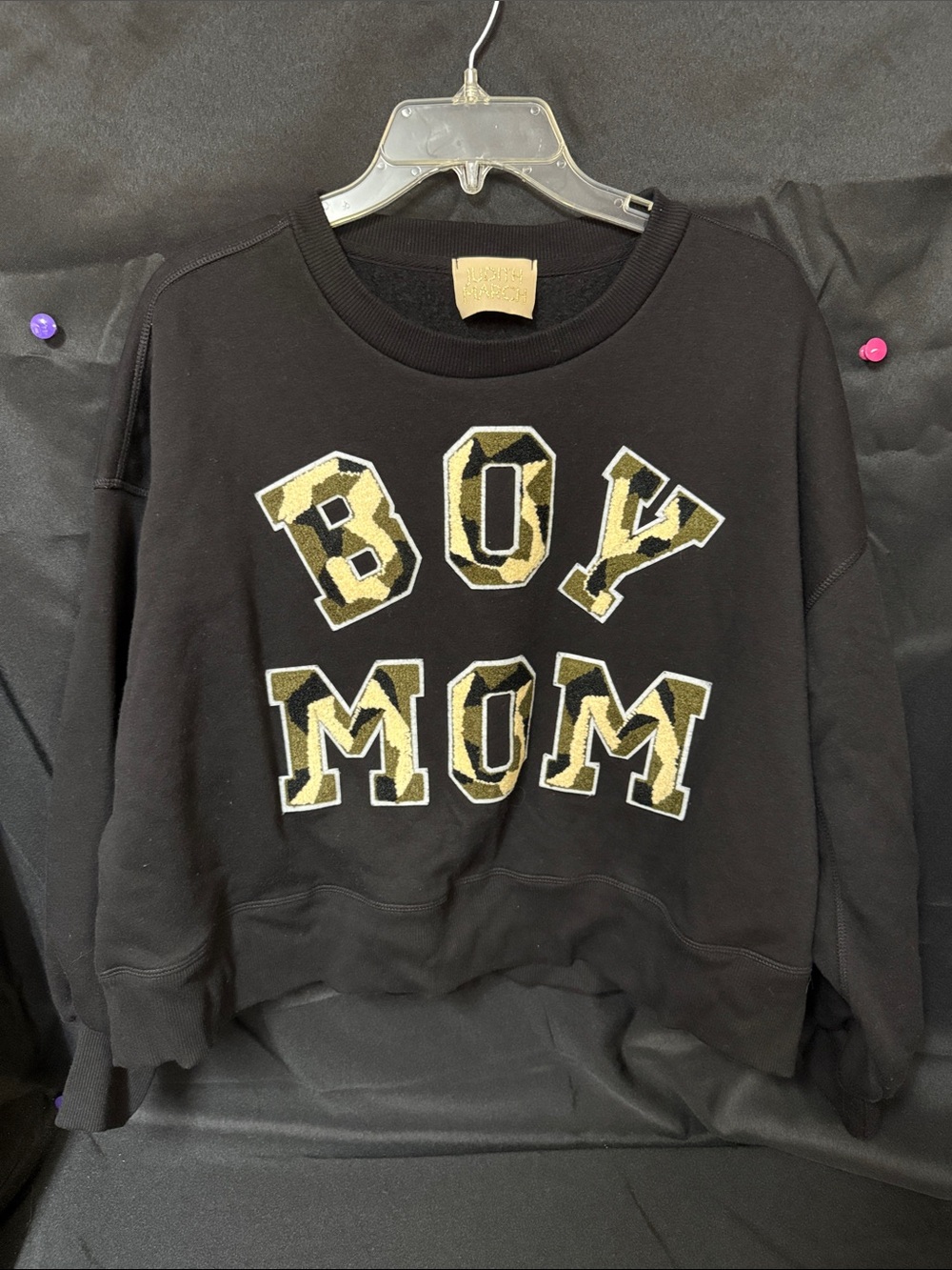 Judith March Black Sweatshirt with Camouflage 'BOY MOM' Applique